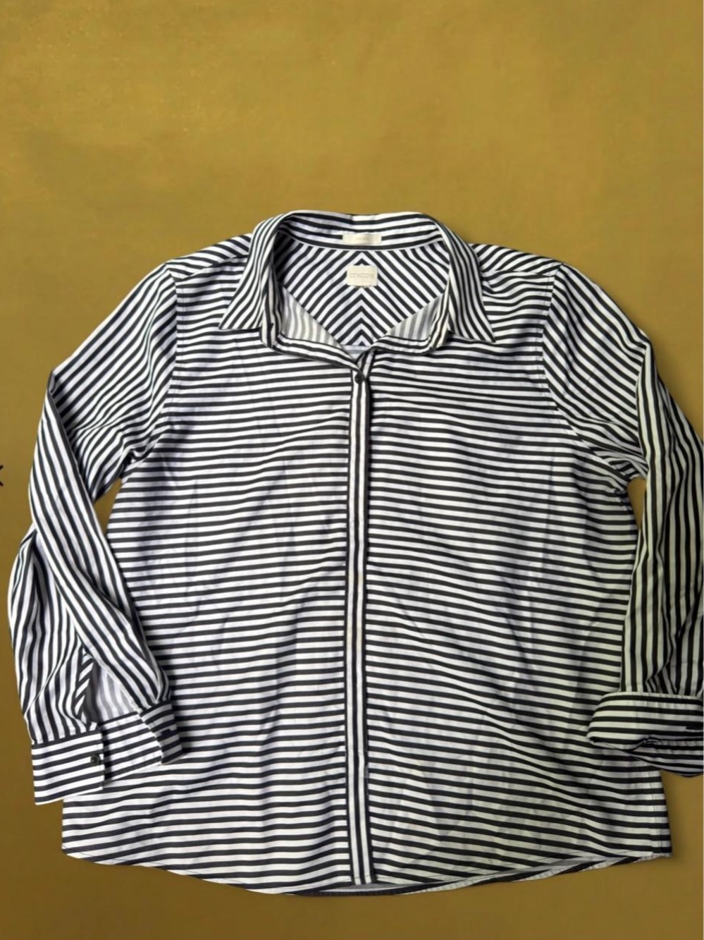Chico's Navy and White Striped Button-Down Shirt